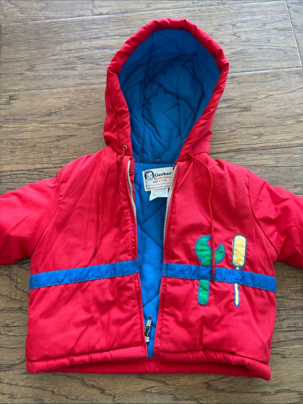 Vintage 80s/90s Gerber Toddler Red Puffer Jacket with Tool Applique